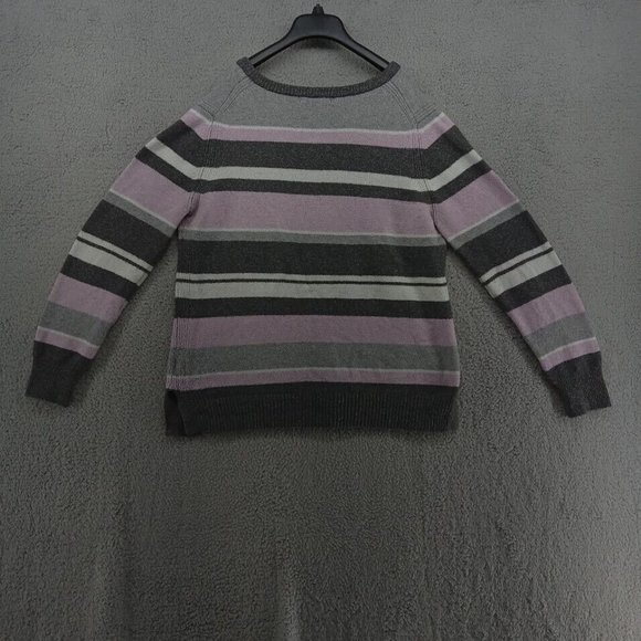 Tahari Sweater Womens Large Pink White Gray Multi Striped V Neck Pullover Knit - Picture 7 of 11